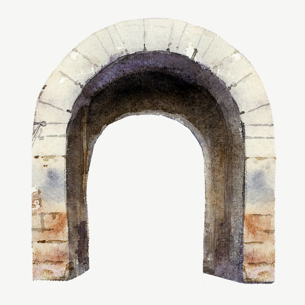 Roman gate watercolor illustration element psd. Remixed from Cass Gilbert artwork, by rawpixel.