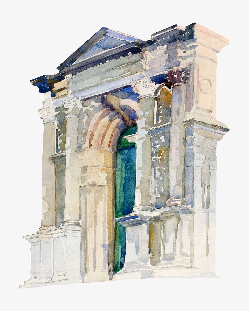 Venetian architecture watercolor illustration element. Remixed from Donald Shaw Maclaughlan artwork, by rawpixel.