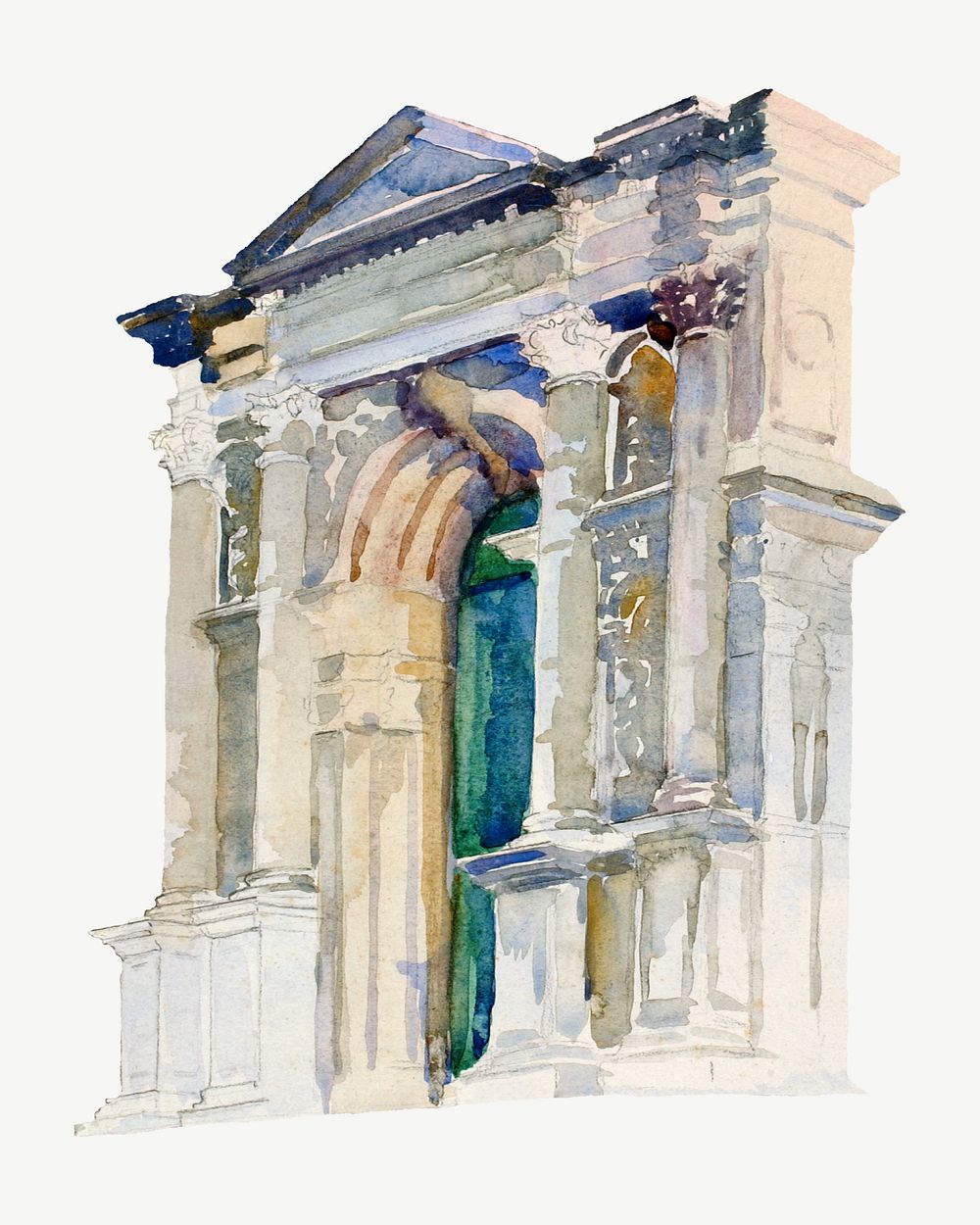 Venetian architecture watercolor illustration element psd. Remixed from Donald Shaw Maclaughlan artwork, by rawpixel.
