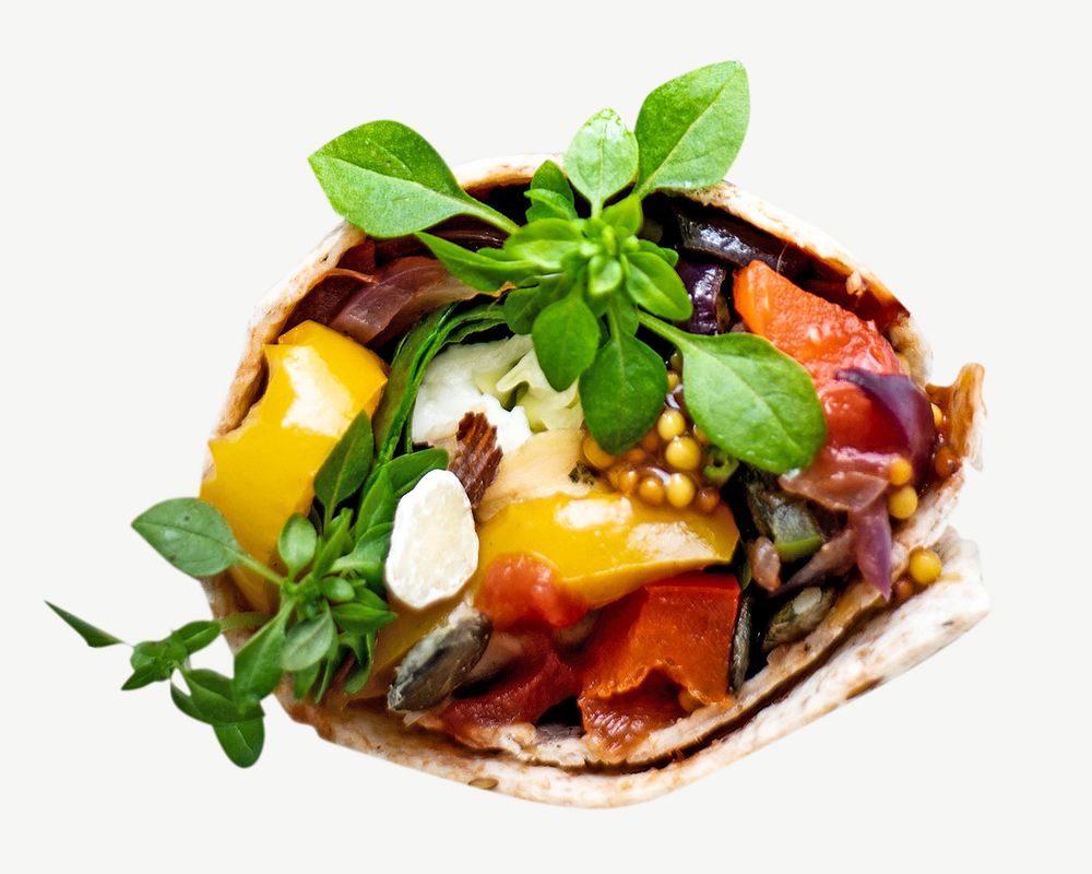 Tortilla wraps with roasted vegetables and mozzarella cheese collage element psd