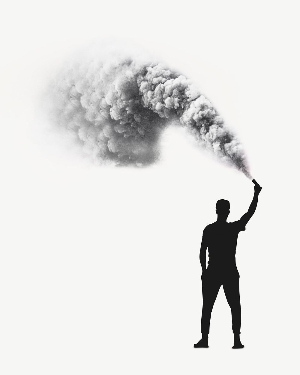 Silhouette man smoke bomb isolated graphic psd