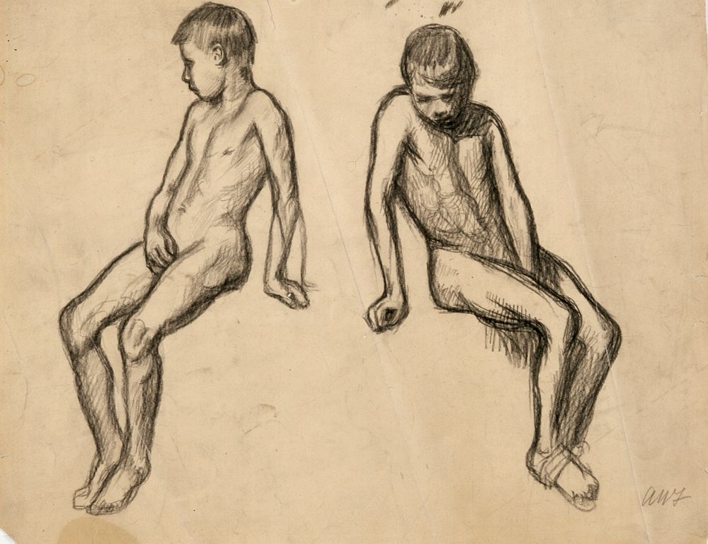 Kaksi istuva poika -harjoitelmaa by Alfred William Finch