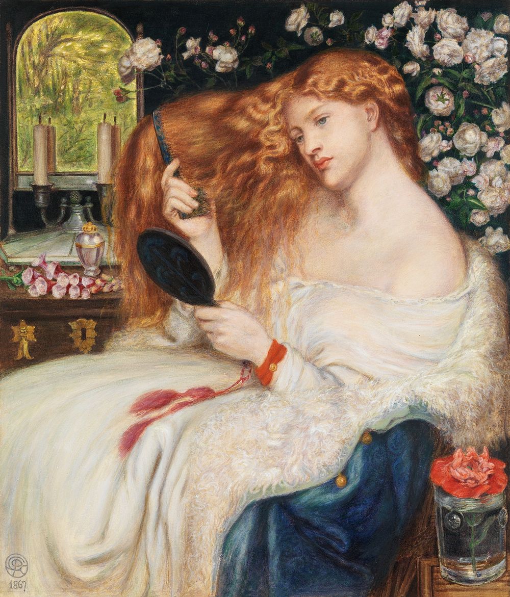 Lady Lilith (1867), vintage woman painting by Dante Gabriel Rossetti and Henry Treffry Dunn. Original public domain image…