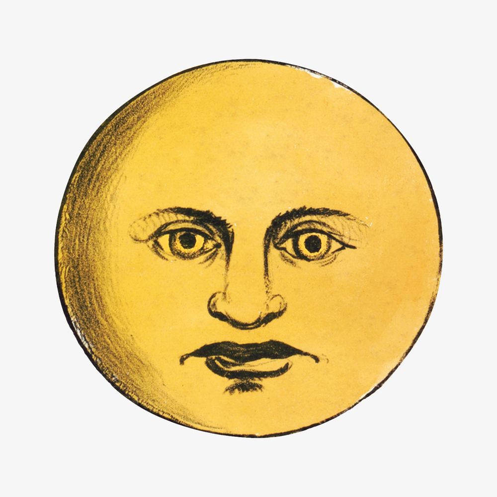 Moon with man's face illustration. Remixed by rawpixel.