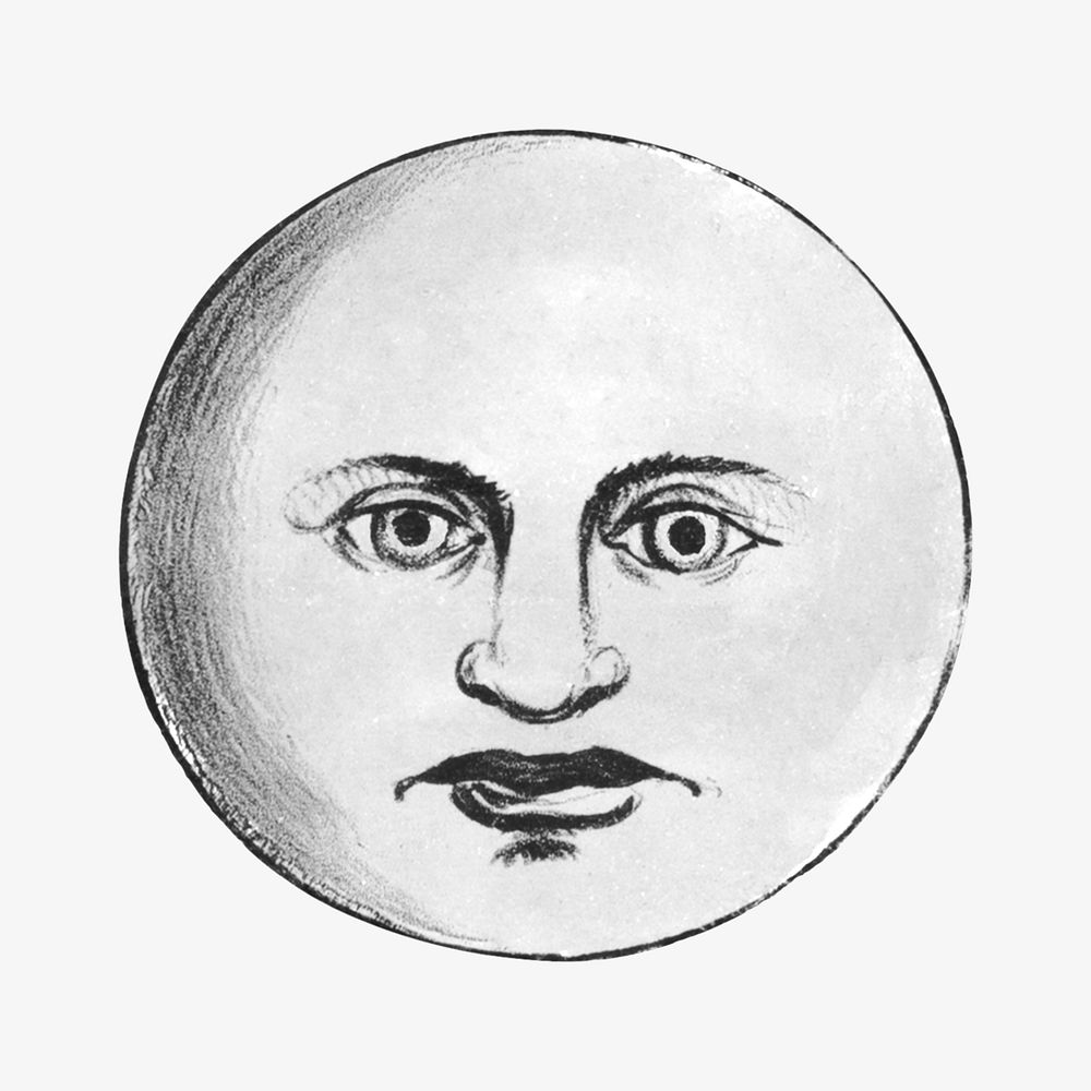 Moon with man's face illustration. Remixed by rawpixel.