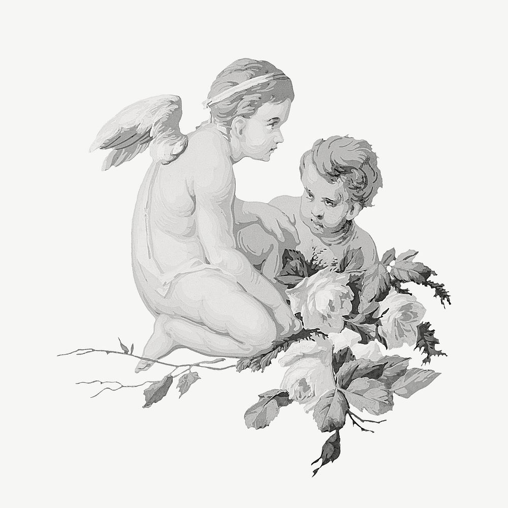 Vintage cherubs with flower illustration psd. Remixed by rawpixel.