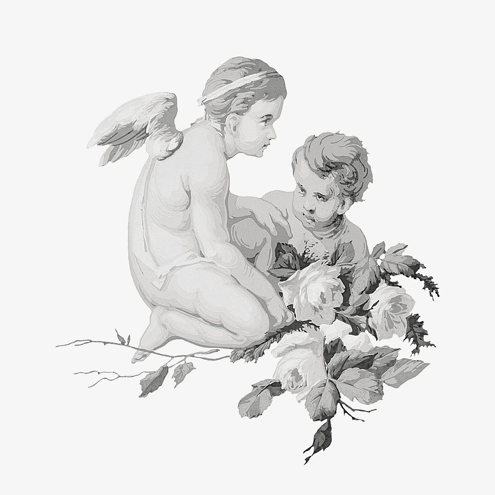 Vintage cherubs with flower illustration. Remixed by rawpixel.