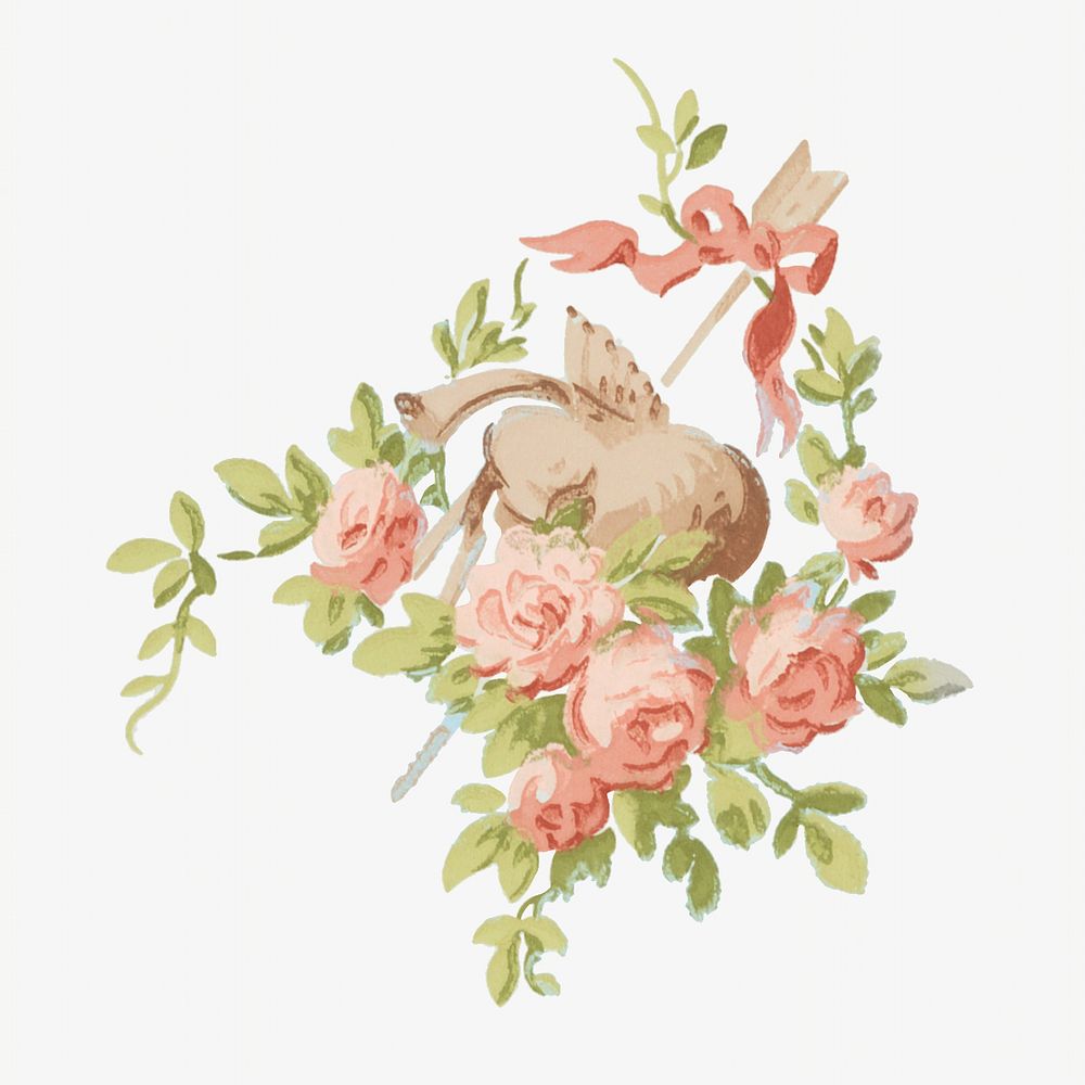 Vintage pink flower illustration. Remixed by rawpixel. 