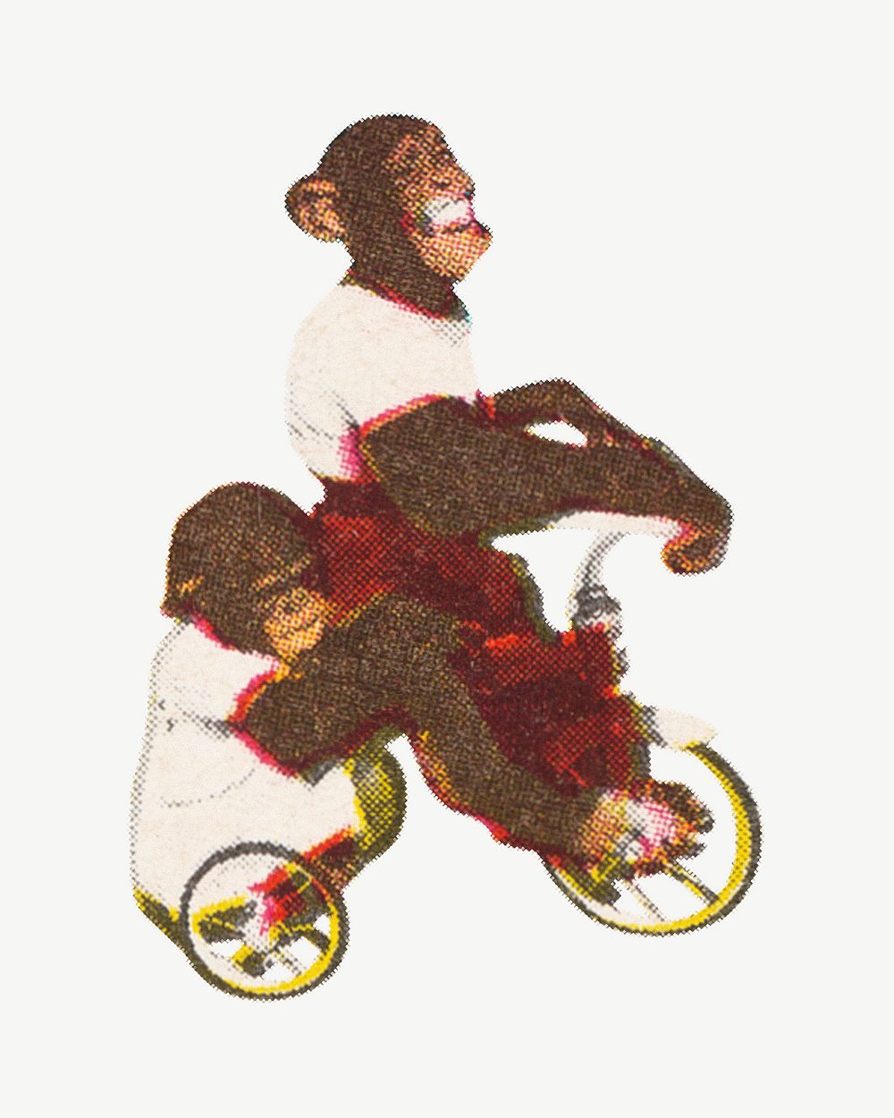 Chimpanzees riding tricycle, animal illustration  psd. Remixed by rawpixel.