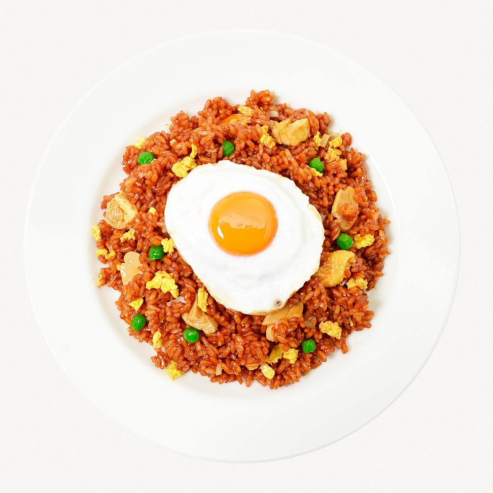 Fried rice image, food photo on white