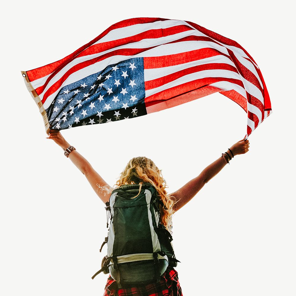Backpacking woman traveling America psd