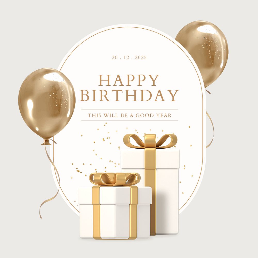 Gold birthday Instagram post template, 3D rendering aesthetic psd