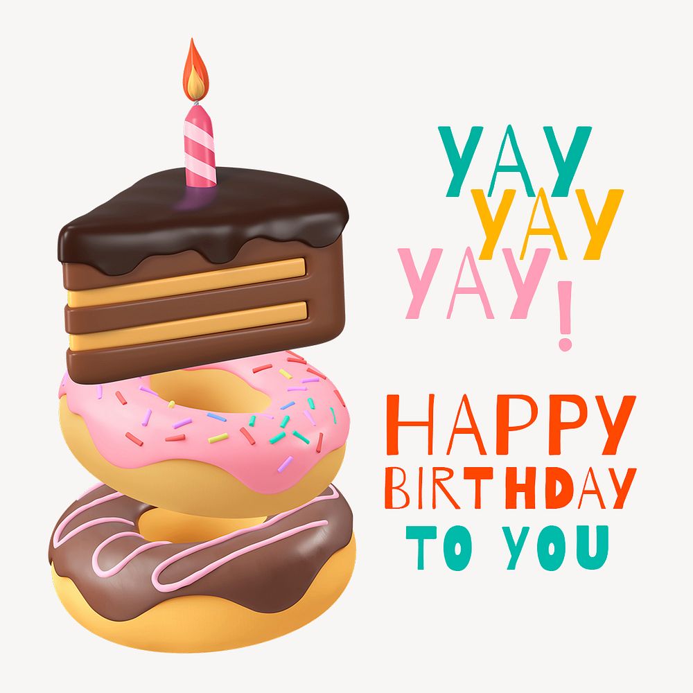 Birthday cake Instagram post template, cute greeting card psd