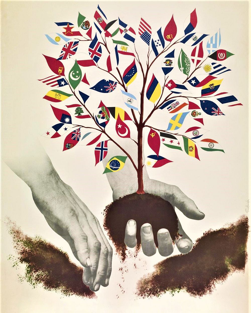 Poster by Henry Eveleigh - United Nations« In 1947, Henry Eveleigh won first prize at an international poster contest…