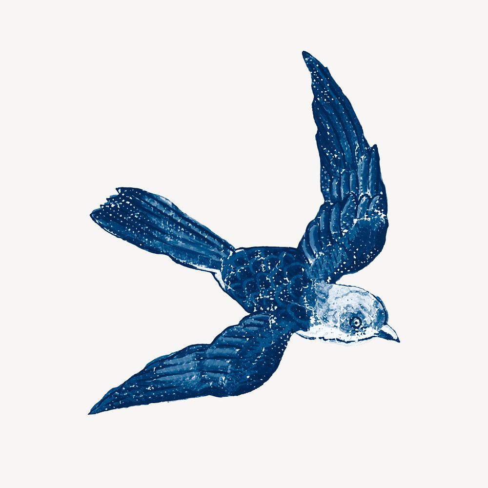 Vintage sparrow bird watercolor, blue, monochromatic psd
