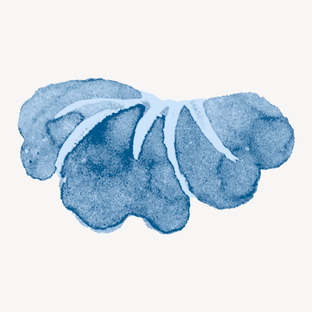 Blue peony flower watercolor, blue, monochromatic psd