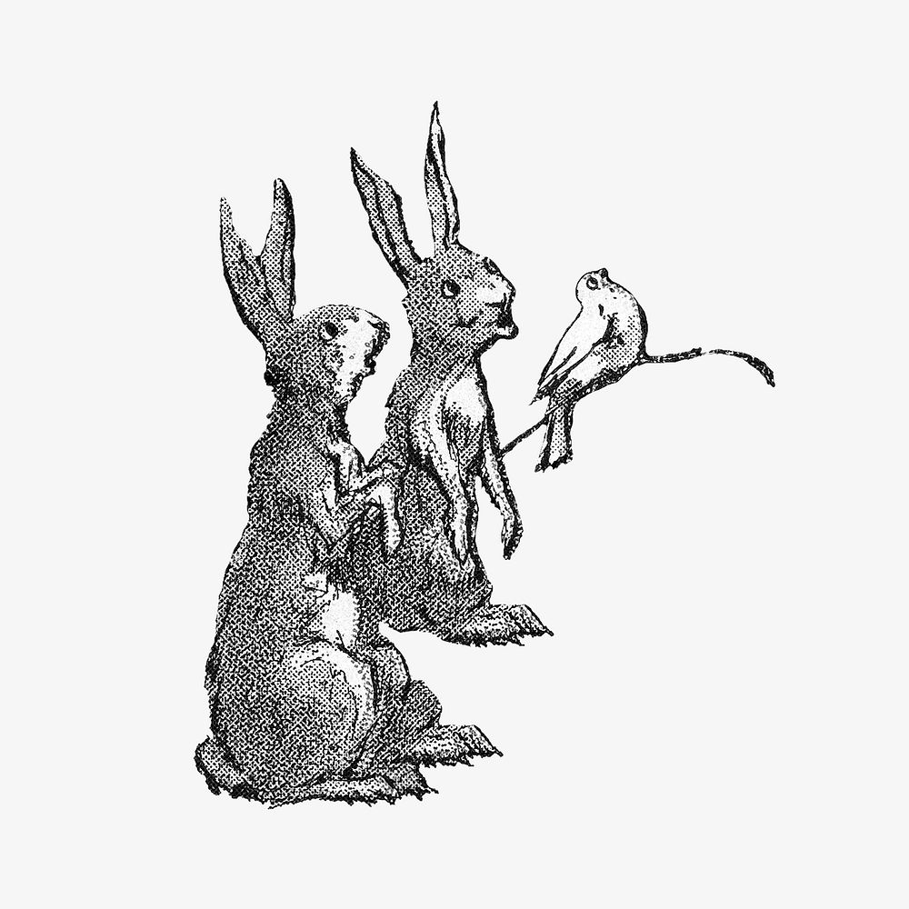 Two bunnies cartoon, vintage animal illustration by Wells, Richardson & Co.  Remixed by rawpixel. 