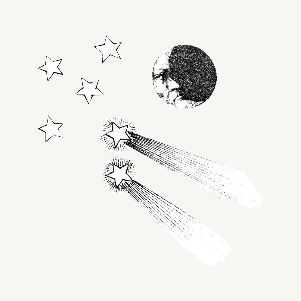 Shooting stars, vintage celestial illustration psd.  Remixed by rawpixel. 