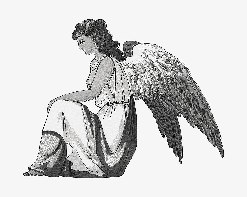 Sitting angel, vintage illustration.  Remixed by rawpixel. 