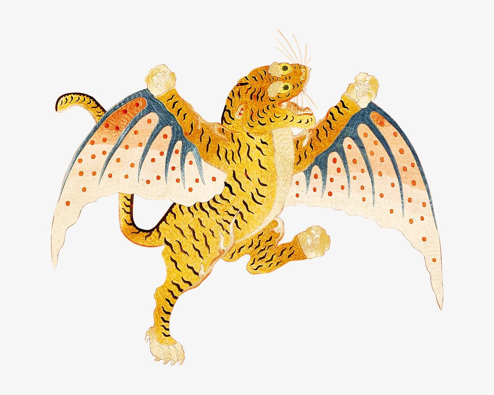 Chinese winged tiger, mythical creature illustration.  Remixed by rawpixel. 