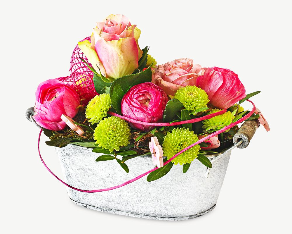Beautiful flowers basket collage element psd 