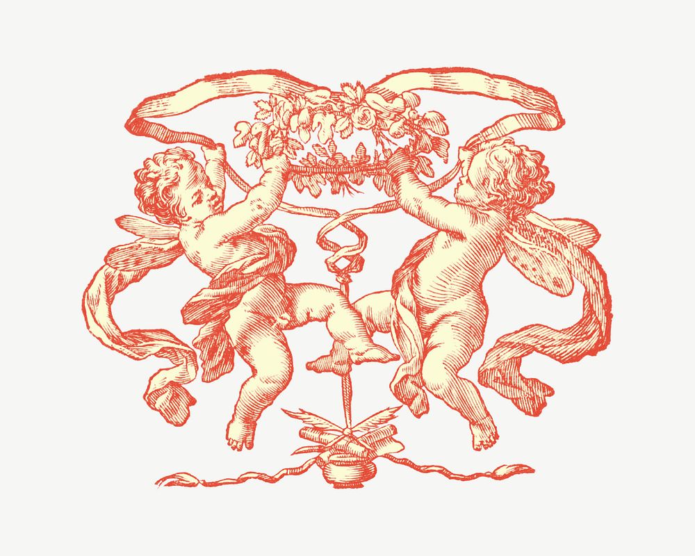 Vintage cherub badge illustration psd. Remixed by rawpixel.