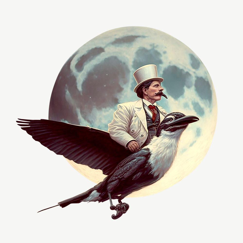 Man riding bird illustration psd. Remixed by rawpixel.
