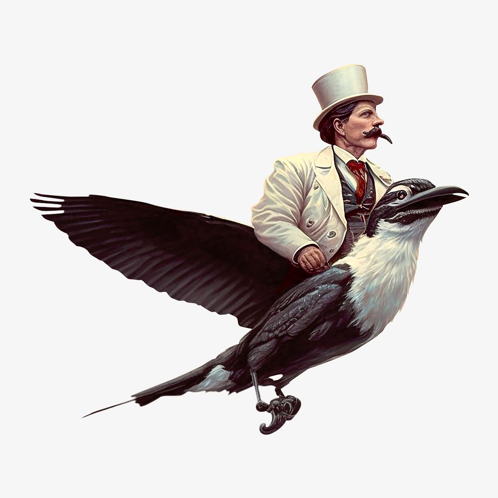 Vintage man riding bird illustration. Remixed by rawpixel.
