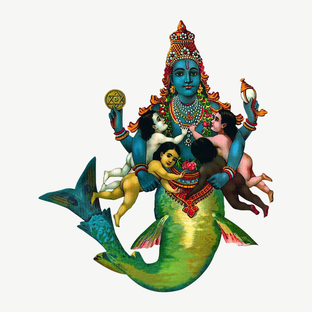 Matsya, avatar of Vishnu. illustration psd. Remixed by rawpixel.