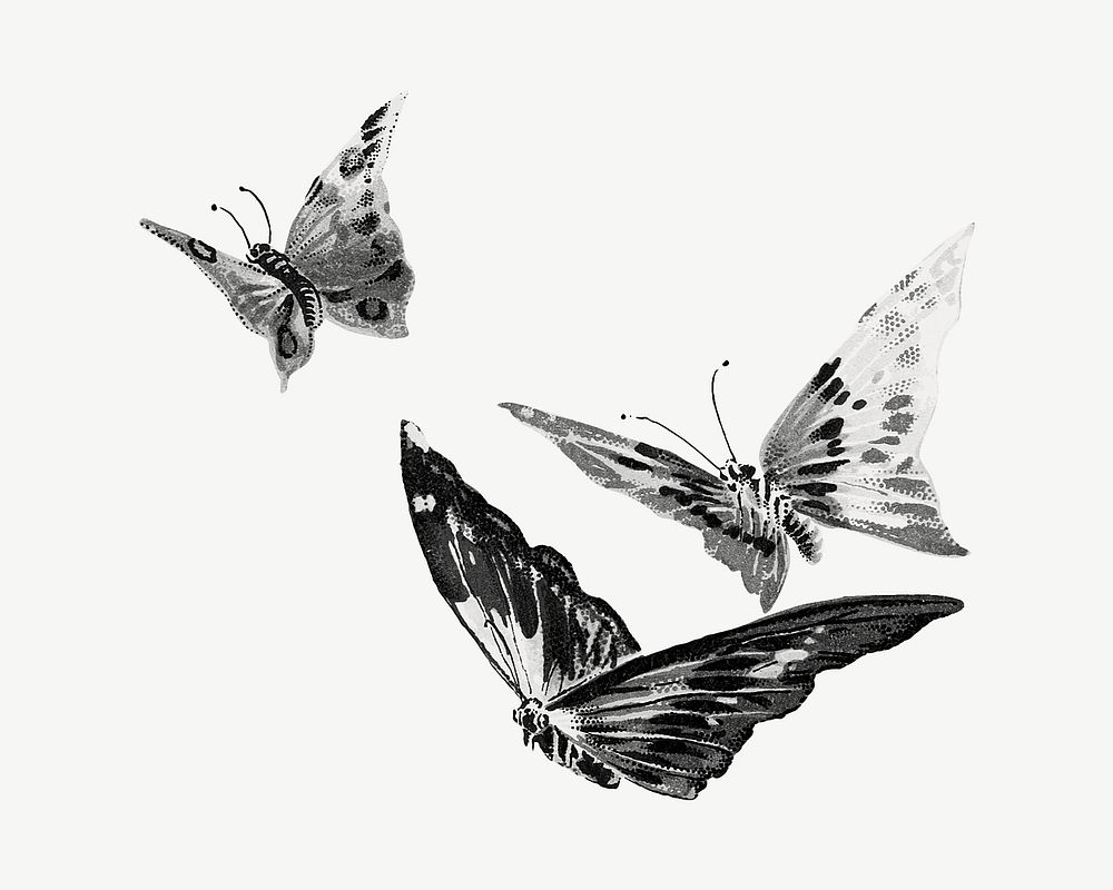 Monotone butterflies, animal illustration psd. Remixed by rawpixel.