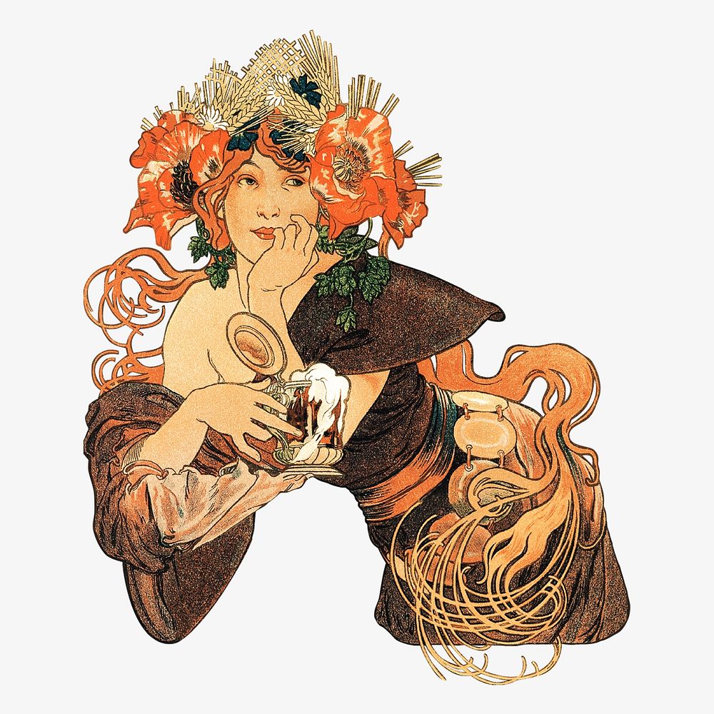 Alfons Mucha's woman art nouveau illustration. Remixed by rawpixel. 