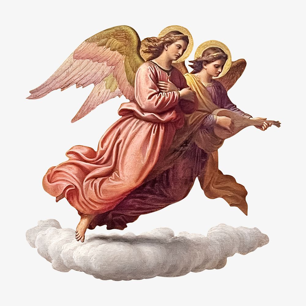 Flying angels vintage illustration. Remixed by rawpixel. 