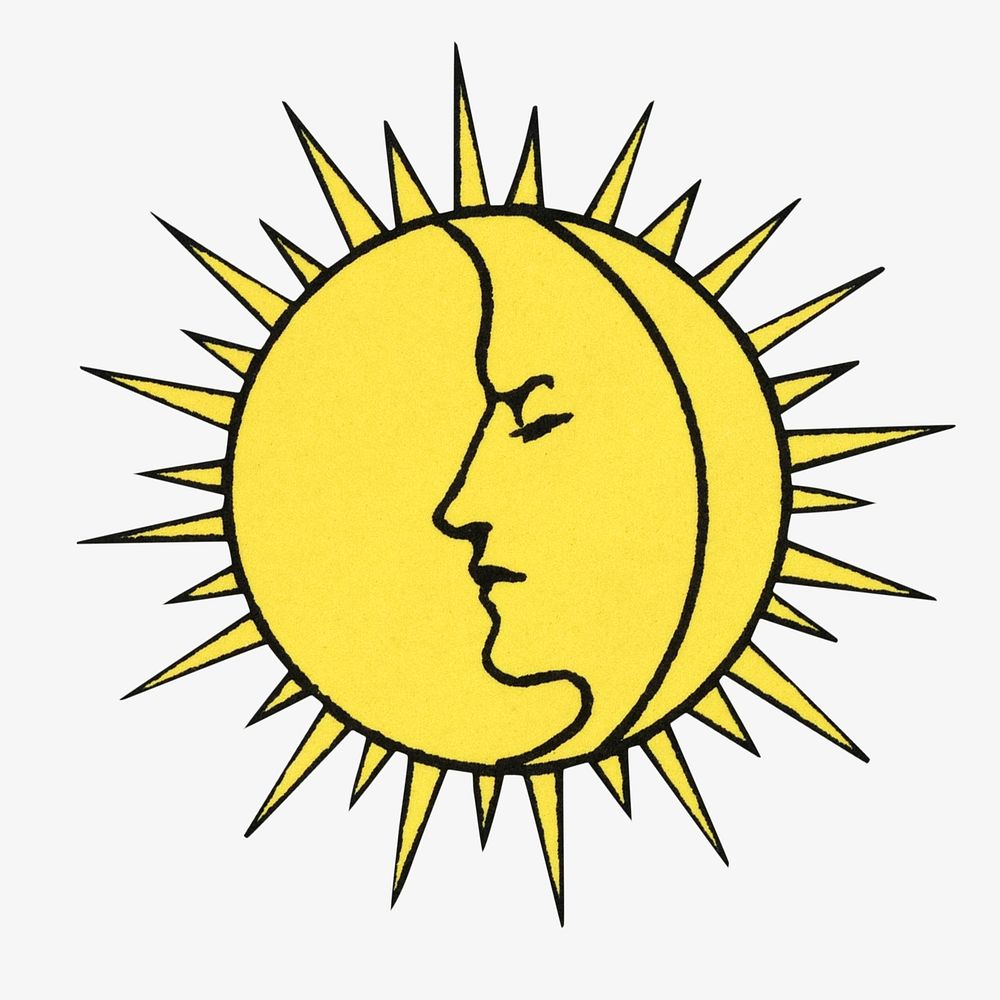 Vintage moon & sun chromolithograph art. Remixed by rawpixel. 