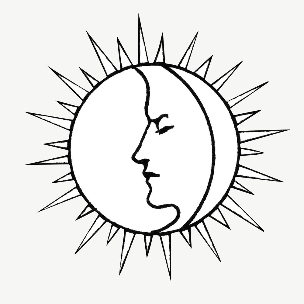 Vintage moon & sun chromolithograph art psd. Remixed by rawpixel. 