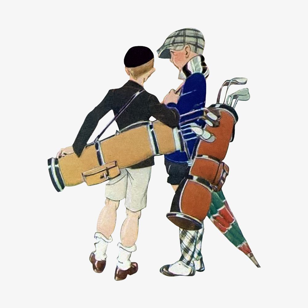 Vintage golf caddy, chromolithograph illustration. Remixed by rawpixel. 
