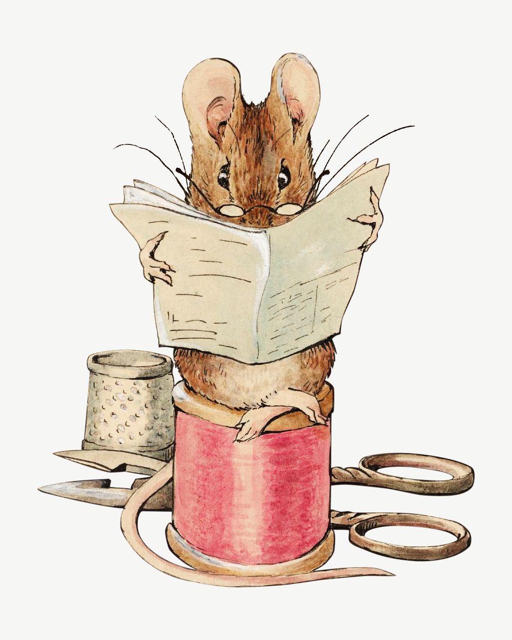 Reading mouse character  collage element, vintage illustration psd. Remixed by rawpixel. 