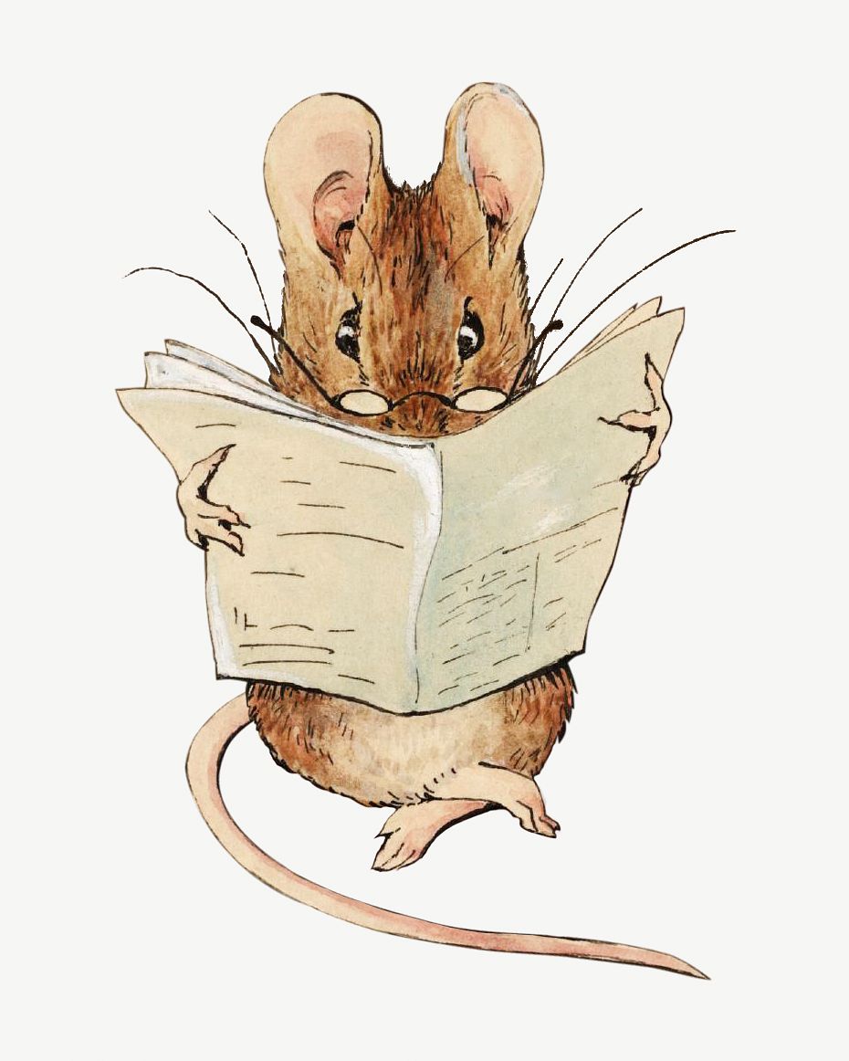 Reading mouse character  collage element, vintage illustration psd. Remixed by rawpixel. 