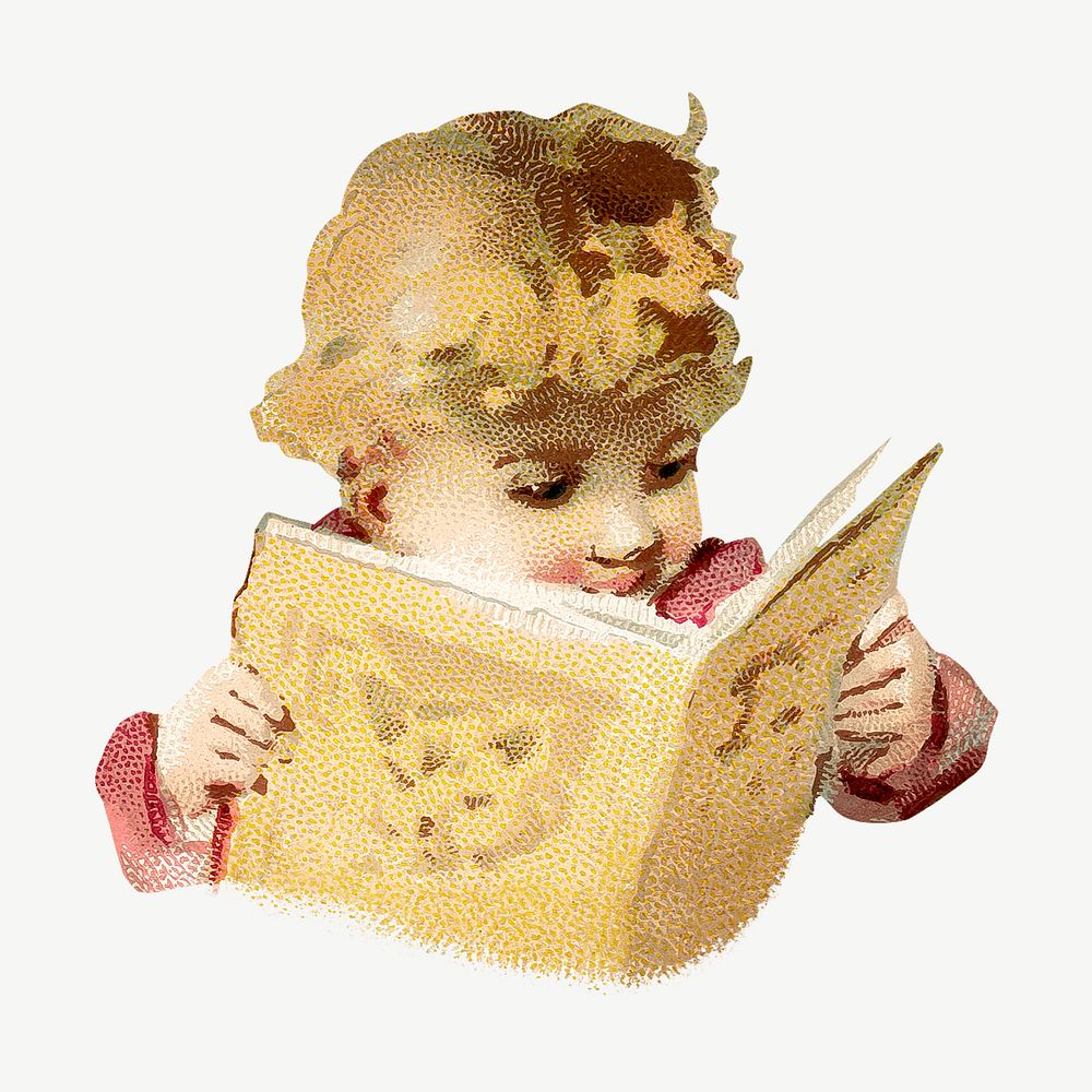 Little boy reading book, vintage  illustration psd. Remixed by rawpixel. 