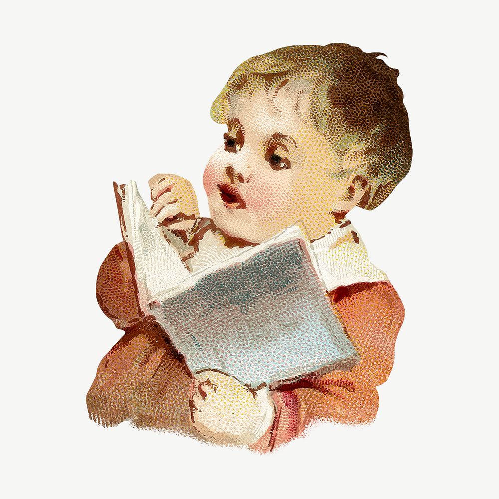 Little boy reading book, vintage  illustration psd. Remixed by rawpixel. 