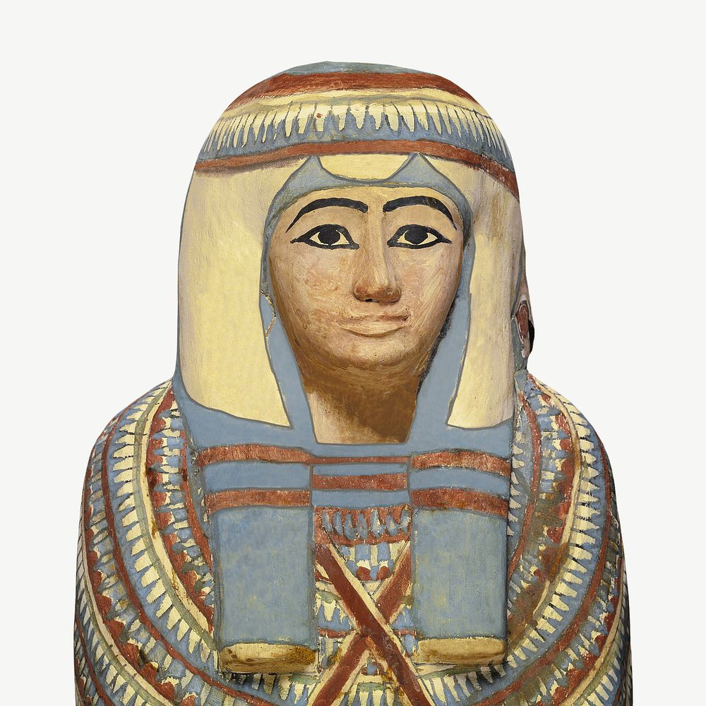 Woman mummy coffin, ancient Egyptian object psd. Remixed by rawpixel.