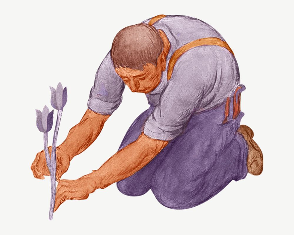 Man planting flower, vintage illustration by Jose Moya del Pino psd. Remixed by rawpixel.