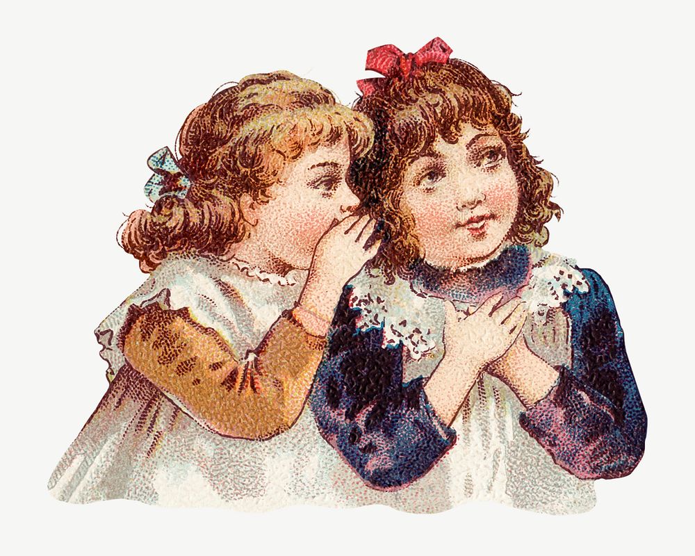 Girls whispering to each other, vintage illustration psd. Remixed by rawpixel.