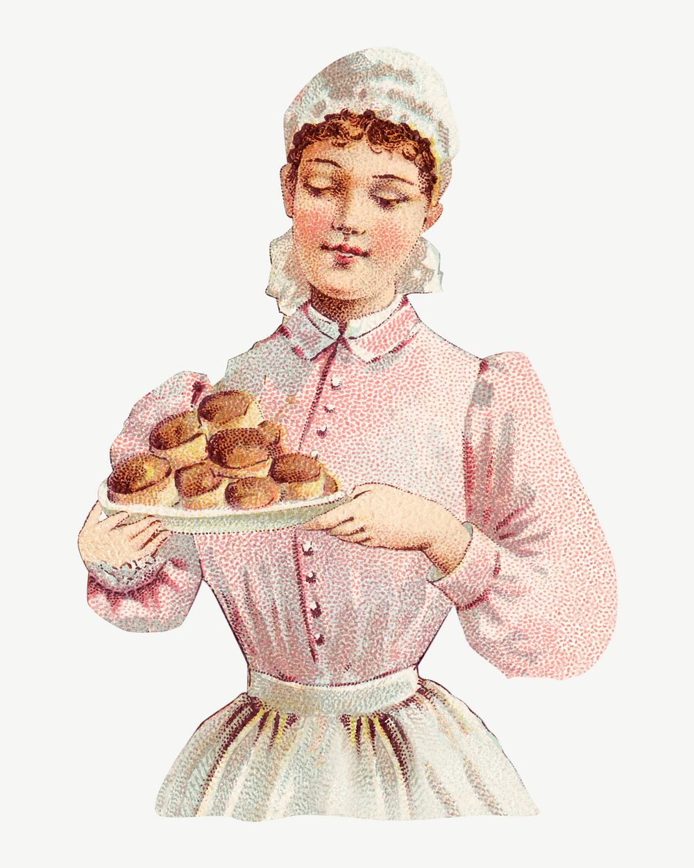Woman holding pastry plate, vintage illustration psd. Remixed by rawpixel.