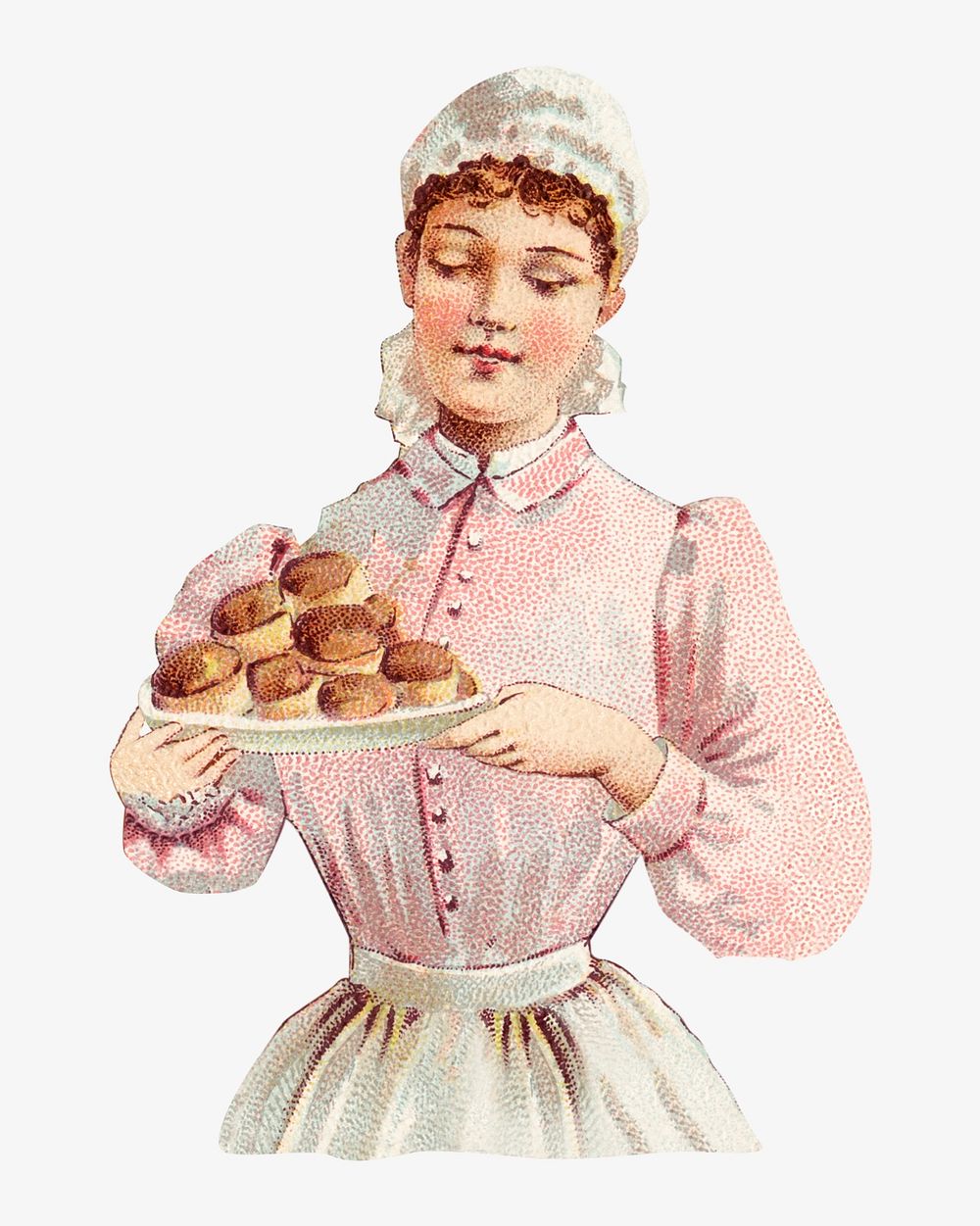 Woman holding pastry plate, vintage illustration. Remixed by rawpixel.