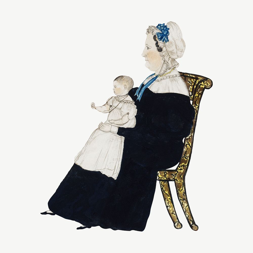 Woman with baby, vintage illustration by Joseph H. Davis psd. Remixed by rawpixel.