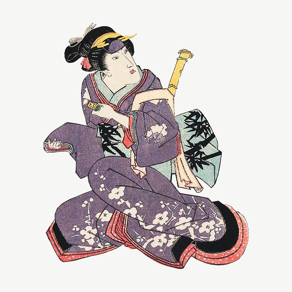 Japanese traditional woman, vintage illustration by Utagawa Kuniyasu psd. Remixed by rawpixel.