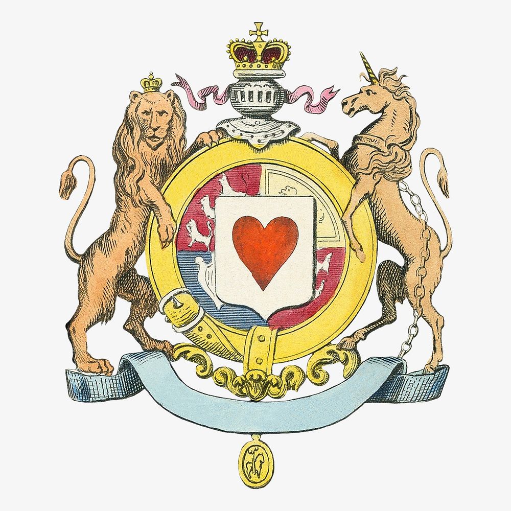 Royal lion coat of arms, vintage illustration by B.P. Grimaud. Remixed by rawpixel.