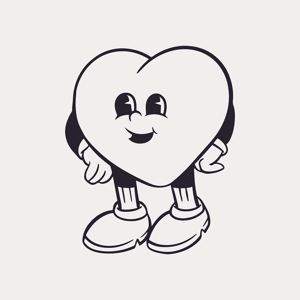 Heart character, retro line illustration vector