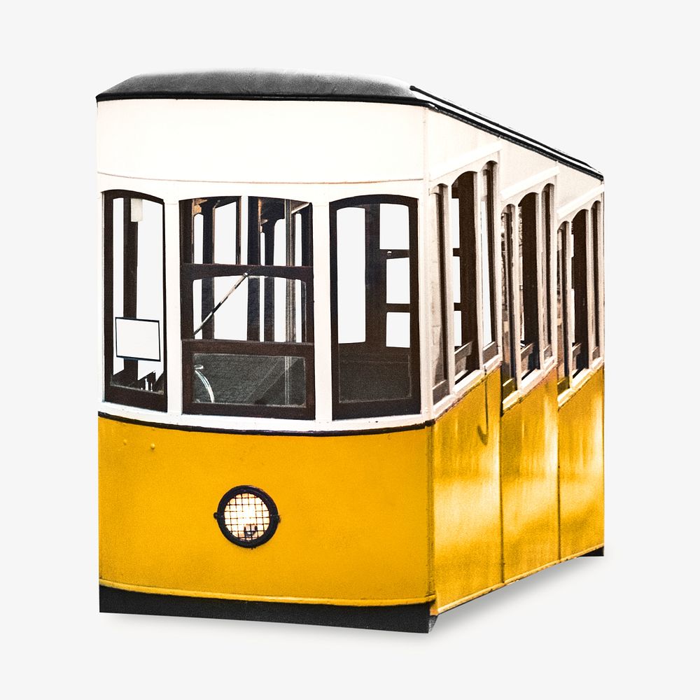 Old yellow tram carriage , isolated object