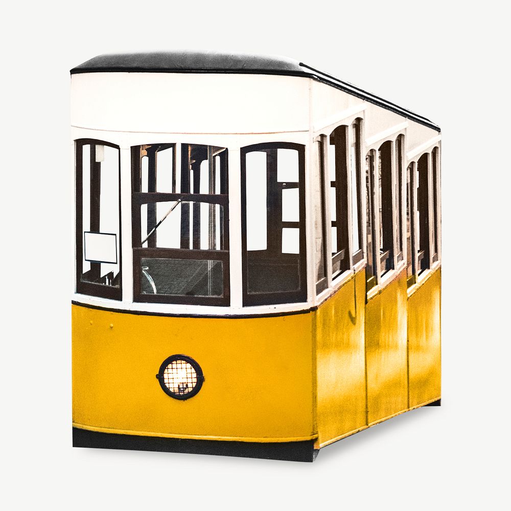 Old yellow tram carriage  isolated object psd